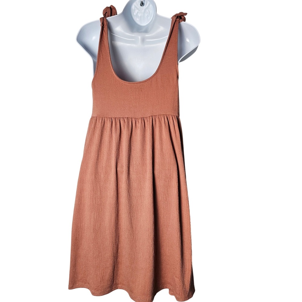 Wild Fable Textured Tie Shoulder Babydoll Dress Coral M Boho Lagenlook Beach - Picture 3 of 9